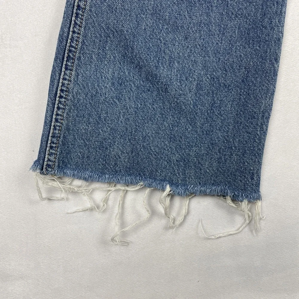 We the Free Free People Jeans Womens Size 24 Izzy Low Rise Flare Blue Raw Hem‎